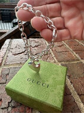 Gucci Sterling Silver Heart G Charm Link Bracelet